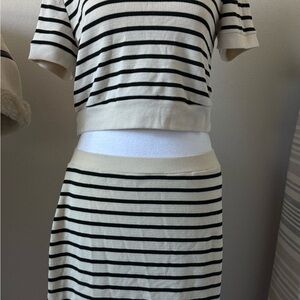 Striped Knit Midi Skirt in Cream and Black